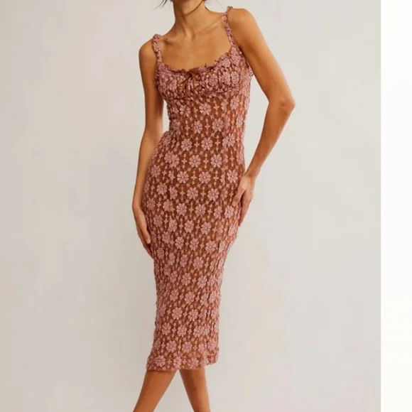 Free People Pink and Brown Midi Dress - Picture 2 of 9